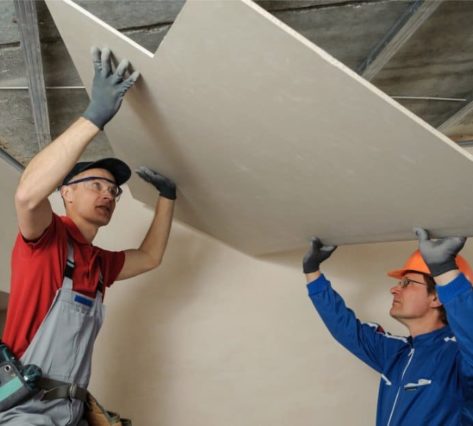 Image of drywall company installing ceiling boards